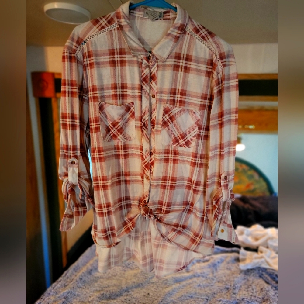 Womens plaid half sleeved button up size